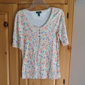 Lauren Ralph Lauren Floral Short Sleeve Tee -pink,blue,green, yellow flowers